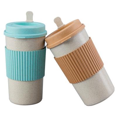 China 450ml Sustainable Colorful Eco-Friendly Coffee Mug Wheat Fiber Reusable Coffee Cup With Lid for sale