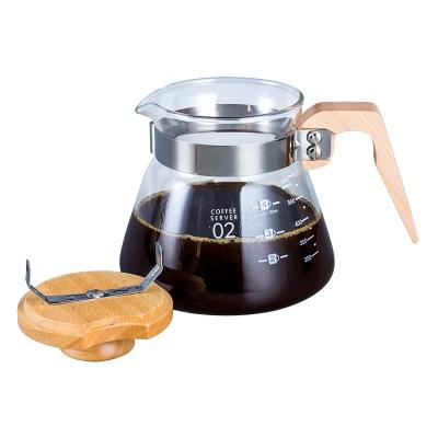 China Viable 400ml/600ml Tea Maker Kettle Brewer Coffee Server Glass Coffee Pot With Wooden Handle for sale