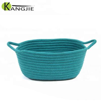 China Lightweight Sustainable Round Tapered Cotton Rope Rope Storage Basket With Handle for sale