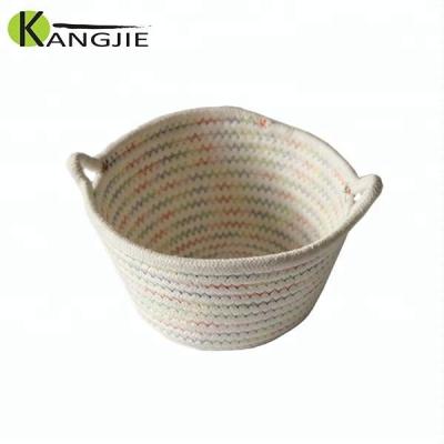 China Sustainable Promotional Handmade Cotton Rope Fruit Basket , Round Bottom Laundry Baskets for sale