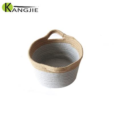 China Sustainable Eco - Friendly Jute And Cotton Rope Tall Storage Basket With Ear Handle for sale