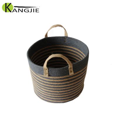 China Customized Eco-friendly Handmade Large Capacity Jute Rope Baby Clothes Laundry Hamper With Handle for sale