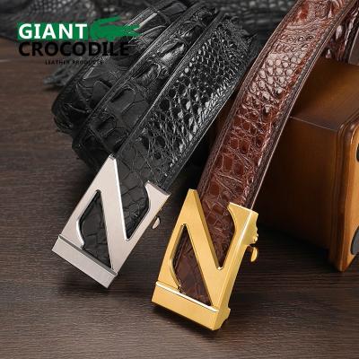 China Wholesale Men's Crocodile Leather Wide Belt Siamese Crocodile Leather Belt Buckle Business Casual Leather Automatic Belt 3.4cm for sale