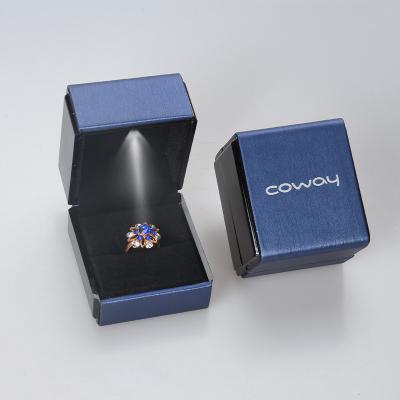 China Jewellry Packaging Custom Logo Luxury Portable Ring Jewelery Boxes Velvet Packaging Led Light Leather Jewelry Gift Box For Wedding Engagement for sale