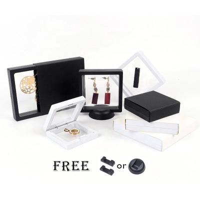 China Clear Jewellry Frame 3D PE Jewelry Film Hanging Holder Acrylic Floating Jewelery Display Box Packaging With Sliding Sleeve Schmuckkastchen for sale