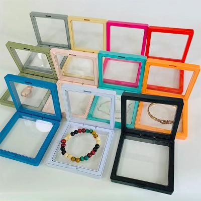 China Jewellry Custom 3d Pe Film Colorful 3d Logo Jewellry Custom Jewellry Pe Film Jewellry Plastic Floating Jewelery Storage Box Frame Display Stand Holder Gift Carrying Jewelery Storage Box Packaging for sale