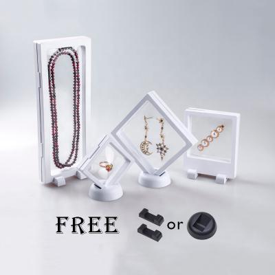 China Jewellry 3D Display Stand Holders Ring Medallion Coin Suspended White Jewelery Necklace Gift Packaging Box Transparent Floating Case for sale