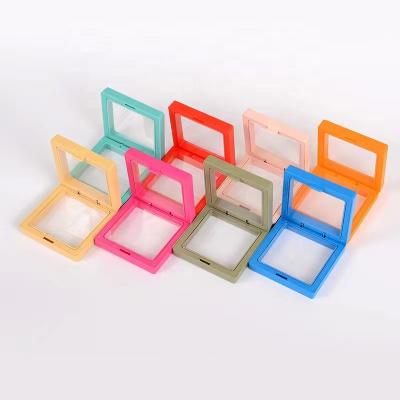 China Custom Colorful Jewellry Necklace Earring Storage Clear PE Film Gift Jewelry Display Box Packaging 3D Logo Plastic Floating Frame Ring for sale