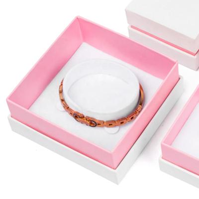 China Wholesale Luxury Custom Jewellry Packaging Logo White Pink Bangle Chain Bracelet Boxes Square Cardboard Velvet Jewelry Gift Box Paper Packaging for sale