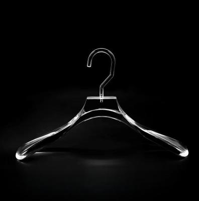 China Modern Simple Women Clothes Hanger Plastic Hanger Clear Acrylic Hanger With Gold Hook for sale