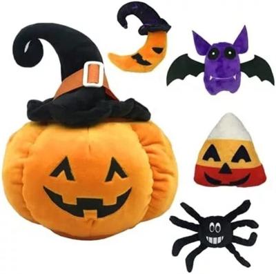 China HWA 100619 New Design Halloween Hat Pumpkin Pillow Demon Bat Spider Moon Candy Stuffed Plush Toys for sale