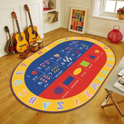 China Custom Washable Heavy Duty Cotton Rug Circular Rectangular Dirt Play Mat Kid Geometric Blankets for sale