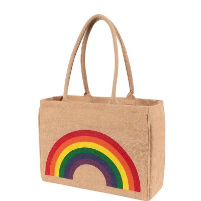 China Fashion Gift Custom Logo Eco Reusable Cloth Carrying Bags Women Beach Hand Tote Laminated Grocery Promotional Shopping Handbags Jute Bag for sale