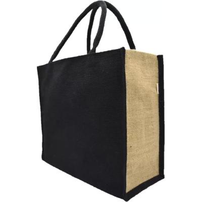 China Fashion wholesale black handle custom manufacturer jute burlap bag jute bags with zipper for sale