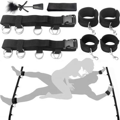 China PU Strict Bed Restraint Kit Blindfold & Tickler Included, Slave Sexy Under Mattress Restraint Bondage Set with Wrist Ankle Cuff for sale