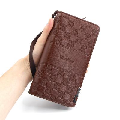 China Waterproof Large Capacity Business Men's Long Stock PU Card Ready Leather Wallets With Hand Strap for sale