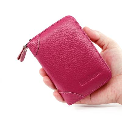 China Custom Fashion Logo Genuine Leather Travel ID Card Holder Stand For Women for sale