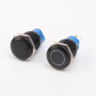 China Stainless Steel Push Button Switch 0A DC LED SPDT 1NO1NC Metal Momentary Latching Push Button Switch 16mm 12V- 24V With Braid for sale