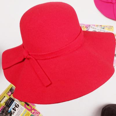 China Custom Made European and American Round Cap Women's Style Bowknot Wide Brim 100% Wool Felt Hat for sale