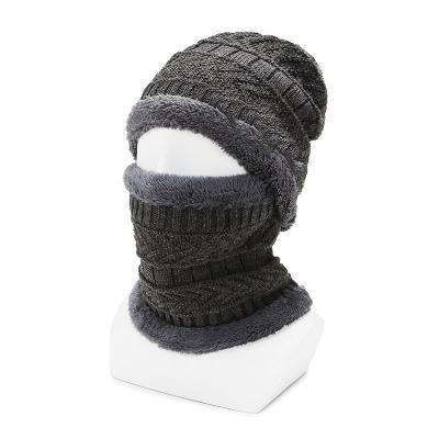 China Warm Cycling Hat Two-Piece Checked Knitted Hood Men's Winter Hearing Protection Riding Hats and Winter Thick Hat Scarf for sale