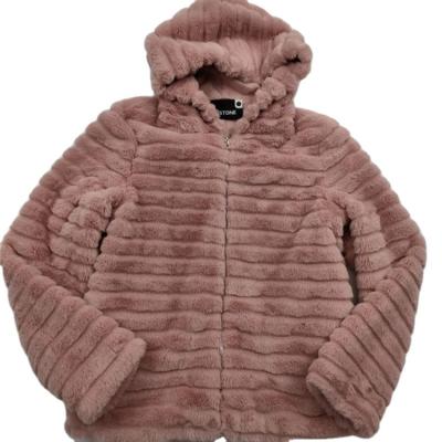 China Fashionable Wholesale China Fashion Pink Ladies Fur Striped Jacket Breathable for sale