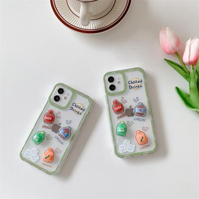 China Summer 3d Drinks Cute Shockproof Pattern Camera Protective Phone Case For iPhone 13 12 11 Pro X Max XS XR 7 8 Plus Se 2020 Clear Back for sale