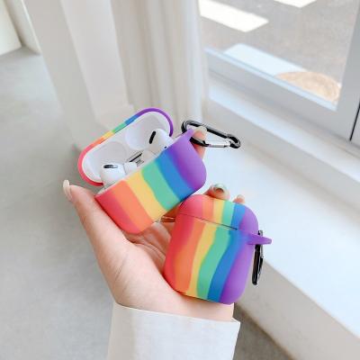 China Rainbow Pattern Lightweight Hot Selling Case For Airpods Soft Silicone Wireless Earphone Case With Key Chain For Iphone for sale