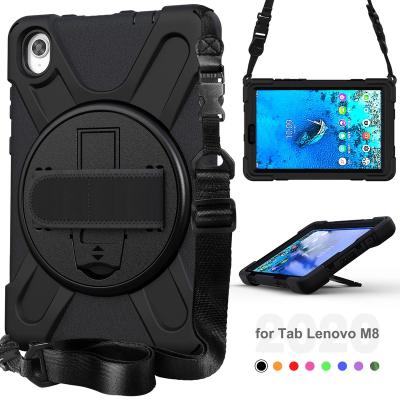 China Shockproof Rugged Shockproof Cover For Lenovo Tag M8 TB-8505F Rugged Heavy Duty Hybrid Protective Case With 360 Kickstand&Hand Strap for sale