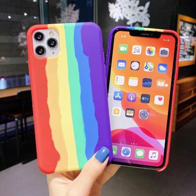 China Full Drop Proof Silica Gel Mobile Phone Case Rainbow Anti-lost Shockproof Liquid Silicone Pattern Cover For iphone 11pro hot sale for sale