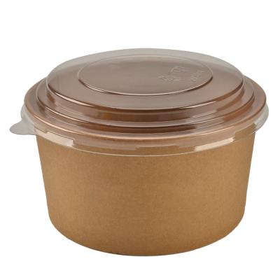 China Free Sample 750ml Paper Salad Bowl Disposable Kraft Paper Bowl With Lid And Food Container With PP Lid for sale