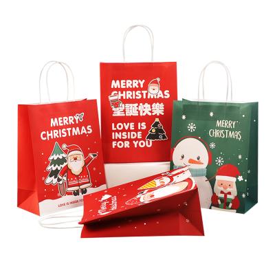 China Recycled Materials Custom Printed Portable Kraft Paper Bag Food Takeaway Christmas Paper Bag Food Packaging for sale