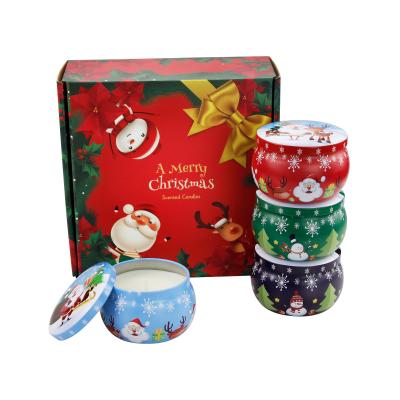 China 4 Pack 4 oz Autumn Metal Branded Customized Soy Recyclable Christmas Wax Scented Candles Gift Set for sale