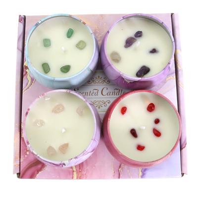 China Custom Private Label Recyclable Nature Aromatherapy Soy Wax Fragrance Candles 4 Pack Massage SPA Gift Set Tin for sale