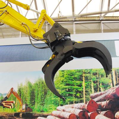 China Customer Required 12-24ton Forestry Machine Excavator Grapple Rotating Wooden Grapple for sale