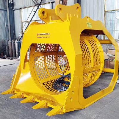 China Construction Machinery 3000 Excavator Attachment Rotating Sieving Bucket With Mesh Screen for sale