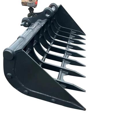 China 300 kg Load Mini Excavator Attachments Bucket Root Rake Grapple with Customized Width for sale