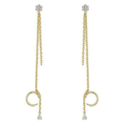 China FASHIONABLE 18K Gold Plated High Quality Crystal Link Chain Moon Drop Long Brass Tassel Stud Earrings E191101 for sale