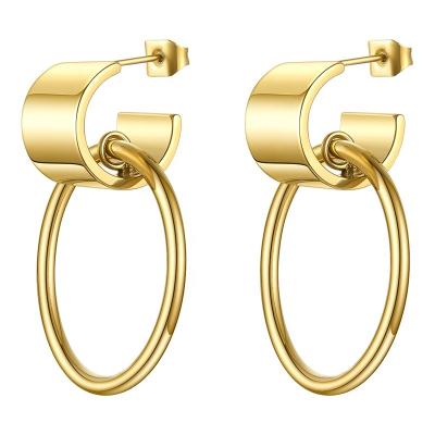 China TRENDY High Quality 18K Gold Plated Stainless Steel Jewelry Vertical Big C Shape Small Hoop Earrings E201179 for sale