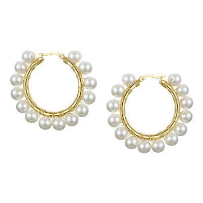 China TRENDY Fashion High Quality 18K Gold Plated Trendy Stainless Steel Jewelry Bead Circle For Women Earrings E191099 for sale