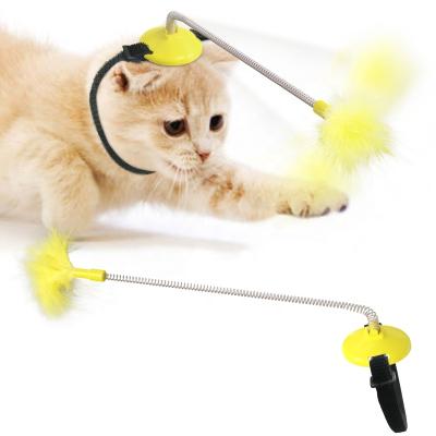 China Viable Hot Products Cat Toys Teaser Hands Free Kitten Creative Play Spring Pet Feather Interactive Cat Wand Stick Toy Pet Toys for sale