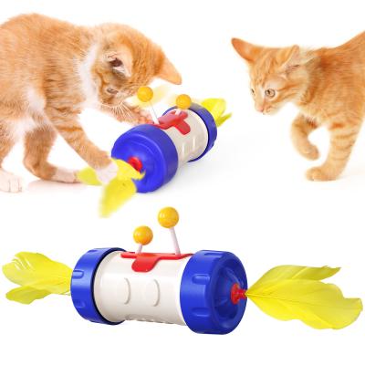 China Viable Cat Toy Interactive Magic Wheel Cat Rolling Ball Toys Feather Cat Interactive Tracking Ball Toys for sale