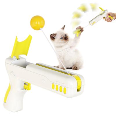 China New Viable Cat Toys For Cats Best-Selling Gun Shape Indoor Interactive Toy With Indoor Exercise Cat Stick Toy Funny Ball And Feather for sale