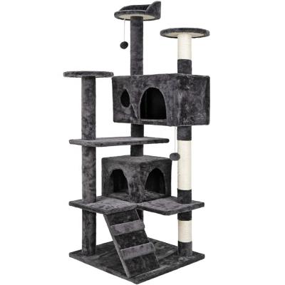 China Interactive Post Climbing Wooden Cat Tree House Scratch Tower Cat Tree Scratcher House Cat Toys Pet Furniture Sustainable Natural Sisal Wood for sale