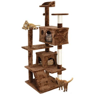 China Sustainable Natural Wood Sisal Ropes Pet Furniture Interactive Climbing Toys Play Cat Tree Cat Tree House Deluxe Cat Tree Tower Scratcher for sale