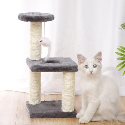 China Portable Cat Furniture Cat Tree House Pet Cat Scratcher Stuffed Wood New Goods Sisal Rope Viable Natural Role Small Scratching Tower for sale