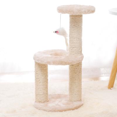 China Cat Tree House Scratch Post Plush Tower Platform Pole Scratcher Cat Interactive Climb Toys Natural Viable Sisal Rope Wooden Furniture for sale