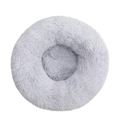 China Round Dog Sofa Bed Removable Cover Washable Cat Cushion Sofa Bed Long Plush Travel Pet Bed Anti Slip Popular Warm Soft Fluffy Donut for sale