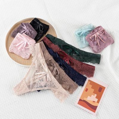 China Antibacterial high quality sexy bow VORONIN lace transparent sheer panties for woman for sale