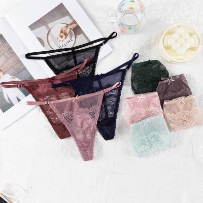 China Antibacterial hot sexy transparent women's lace valentine's low-rise panties lady underwear for sale