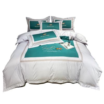 China 100% Cotton Anti-static Embroidery Luxury Hotel Queen Size Bedding Set Silk Sheet Set for sale